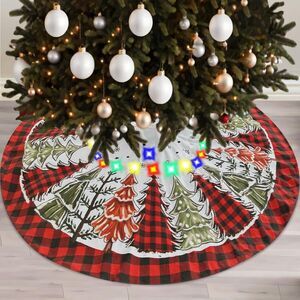48” Christmas Tree Skirt with  LED Lights, buffalo plaid Trees‎ Plush Fur